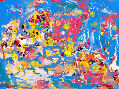 Petra Cortright. friends 3z sound files friend poetry frits + phillips bang, 2014. Digital painting on aluminium, 59 x 78.5 in.